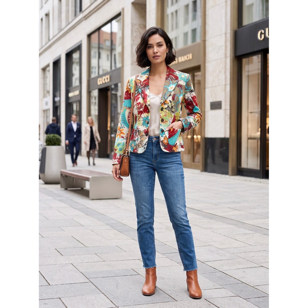 Kay Unger New York 100% Silk Floral Paisley Blazer Jacket Multi Color Size 8
